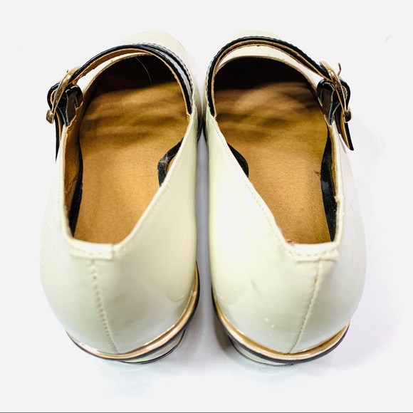 ASOS Maryjane Low Heel Shoes Cream Gold Black - Picture 8 of 8